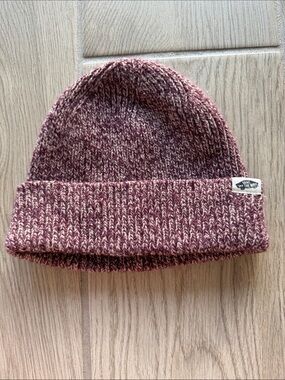 Vans Marled Knit Beanie in Berry and Cream